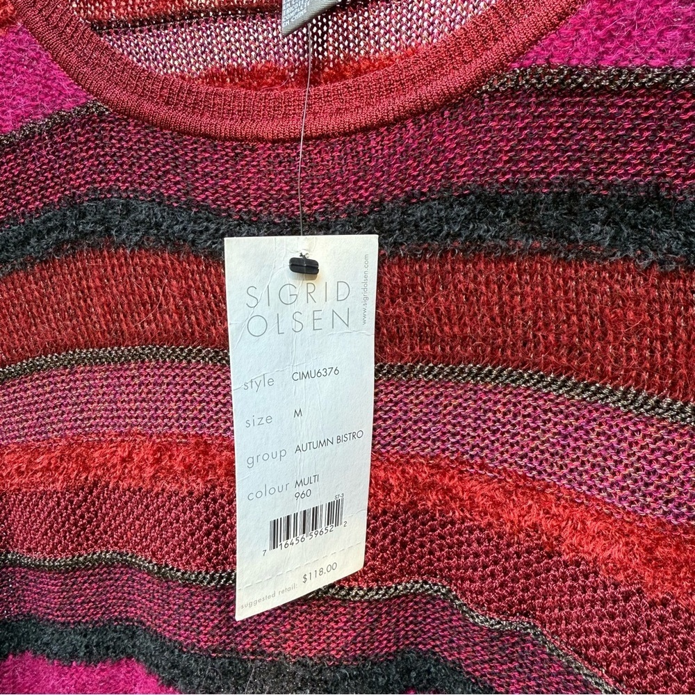 NWT Sigrid Olsen Women’s Autumn Striped Knit Red Sweater Pullover 3/4 Sleeve M - Picture 6 of 7